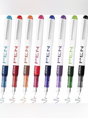 8 Assorted Color Extra Fine Steel Tip Fountain Pens